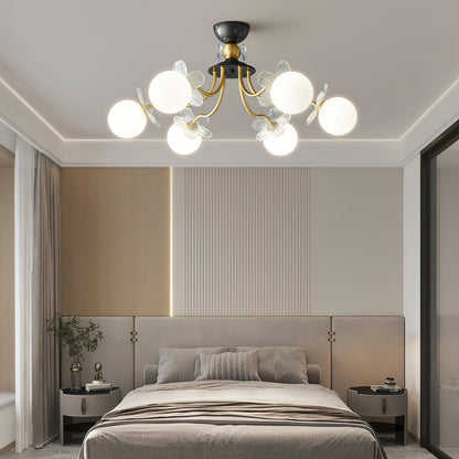 Blossom Flower Chandelier | Brass & Glass | White