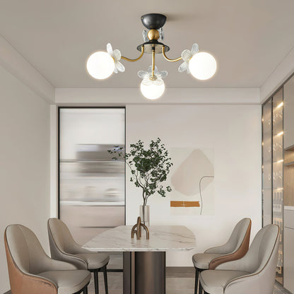 Blossom Flower Chandelier | Brass & Glass | White