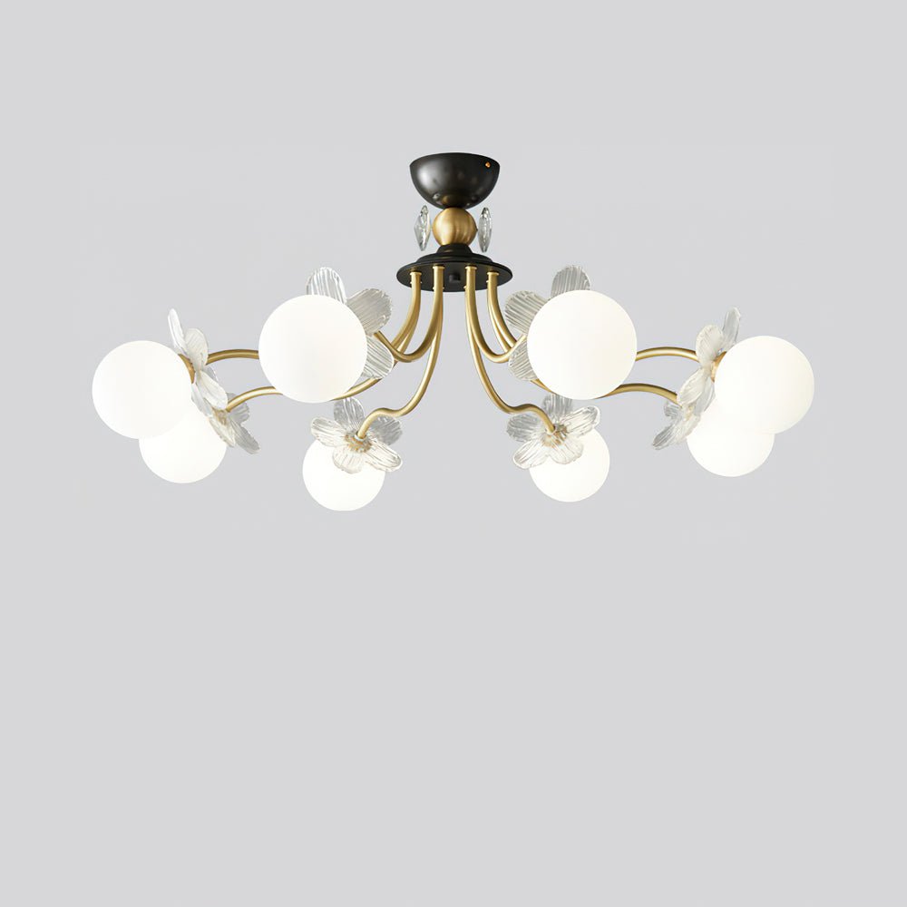Blossom Flower Chandelier | Brass & Glass | White