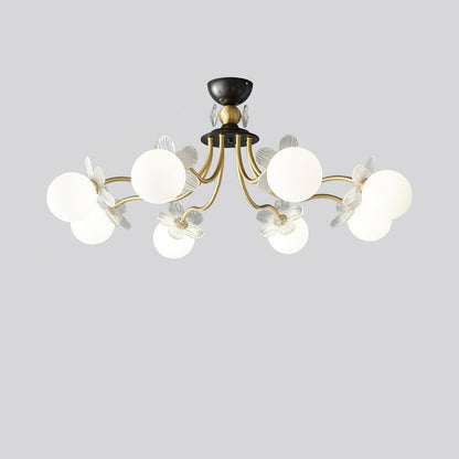 Blossom Flower Chandelier | Brass & Glass | White
