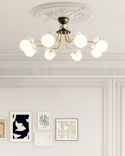 Blossom Flower Chandelier | Brass & Glass | White
