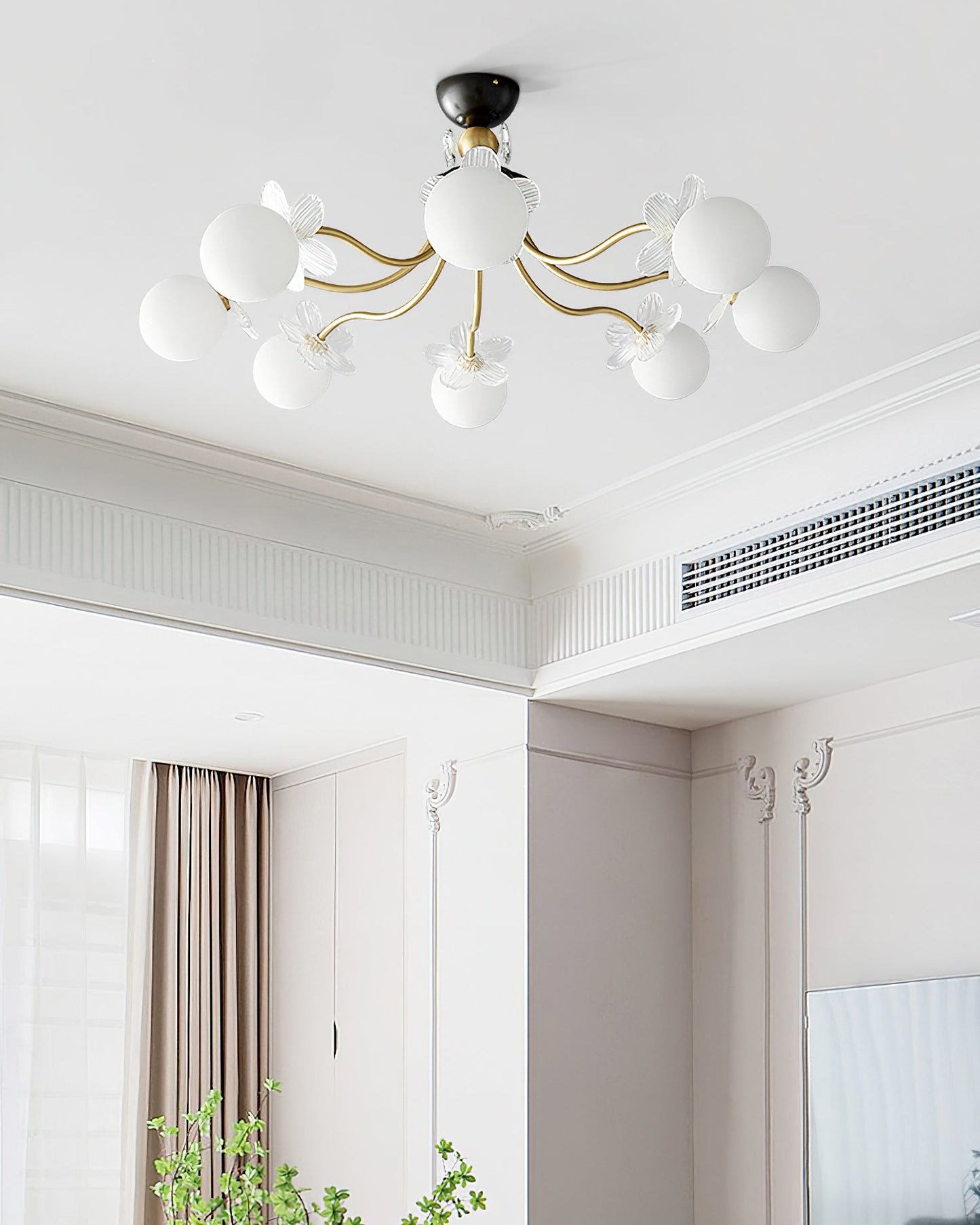 Blossom Flower Chandelier | Brass & Glass | White