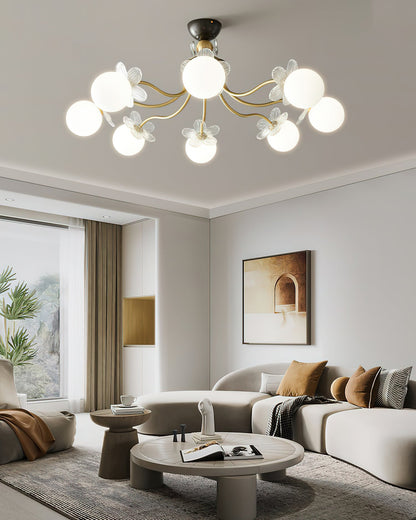 Blossom Flower Chandelier | Brass & Glass | White