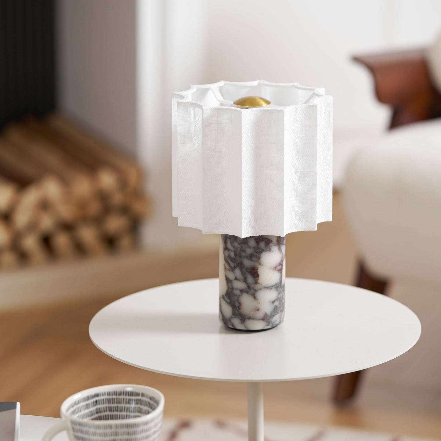 Orbis Veil Table Lamp | Natural Marble Base | White Shade