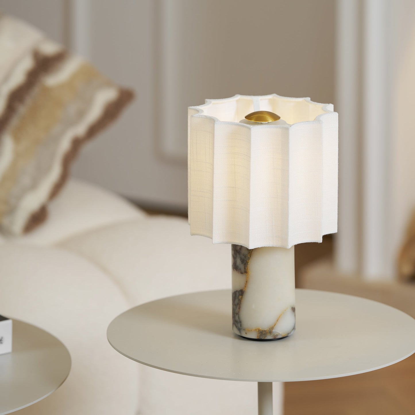 Orbis Veil Table Lamp | Natural Marble Base | White Shade