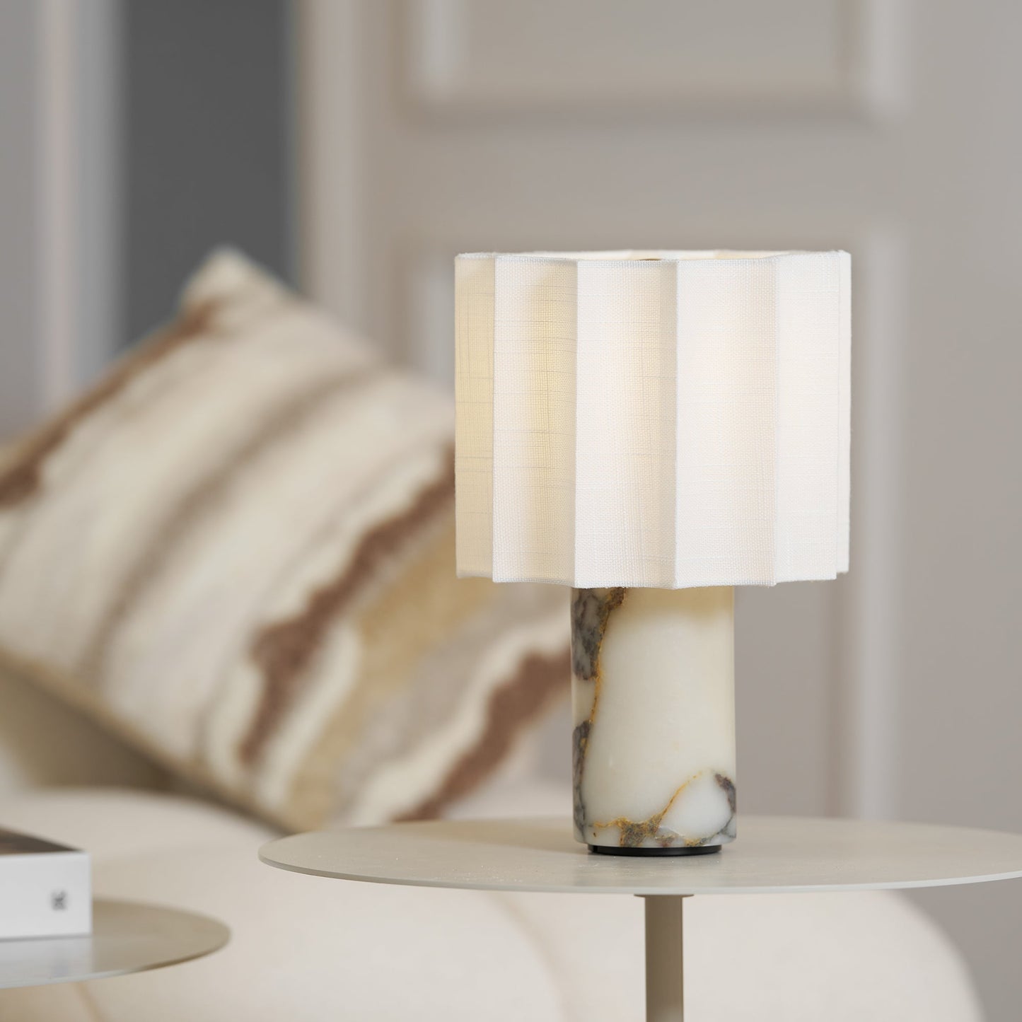 Orbis Veil Table Lamp | Natural Marble Base | White Shade