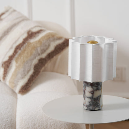 Orbis Veil Table Lamp | Natural Marble Base | White Shade