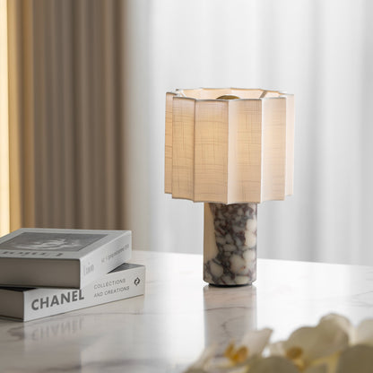 Orbis Veil Table Lamp | Natural Marble Base | White Shade