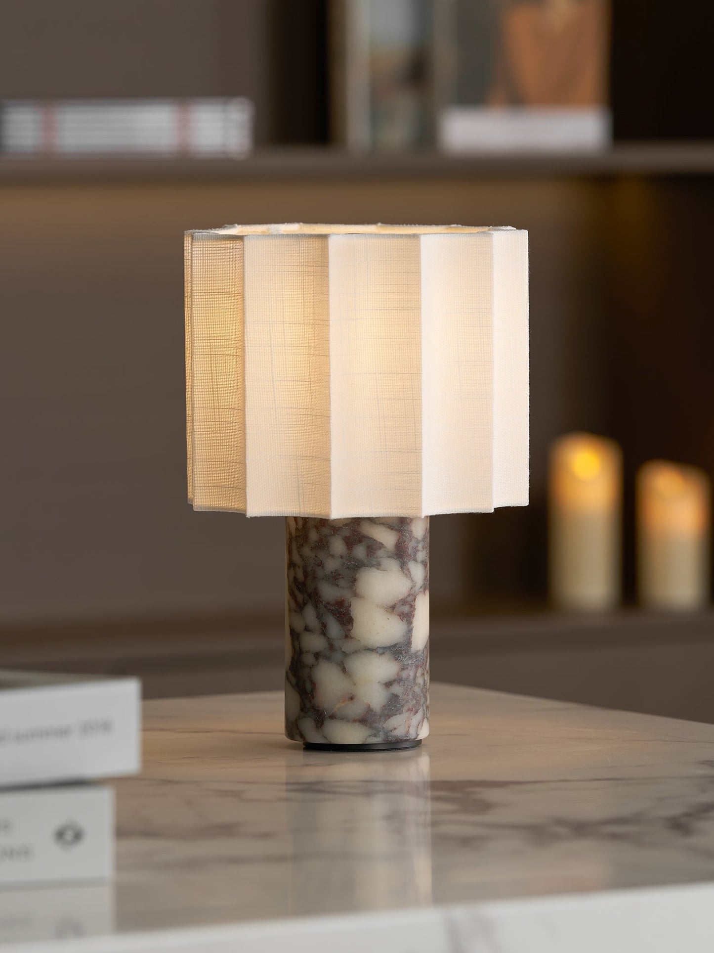 Orbis Veil Table Lamp | Natural Marble Base | White Shade