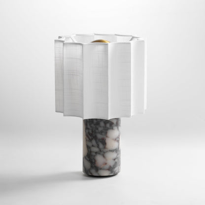 Orbis Veil Table Lamp | Natural Marble Base | White Shade