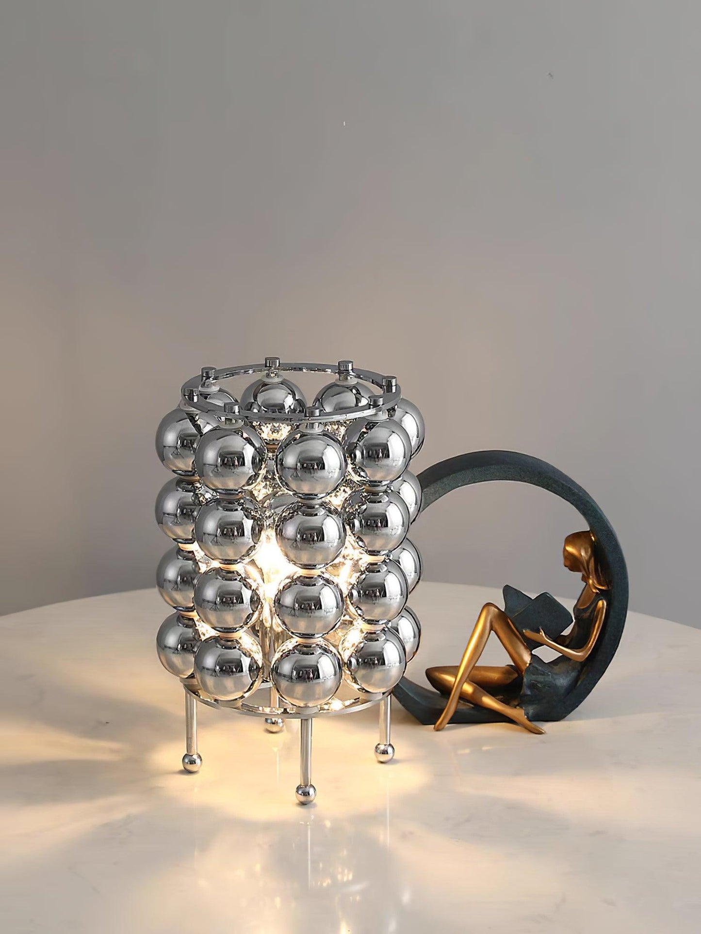 Kare Table Lamp | Stainless Steel Chrome Finish | 19cm Diameter