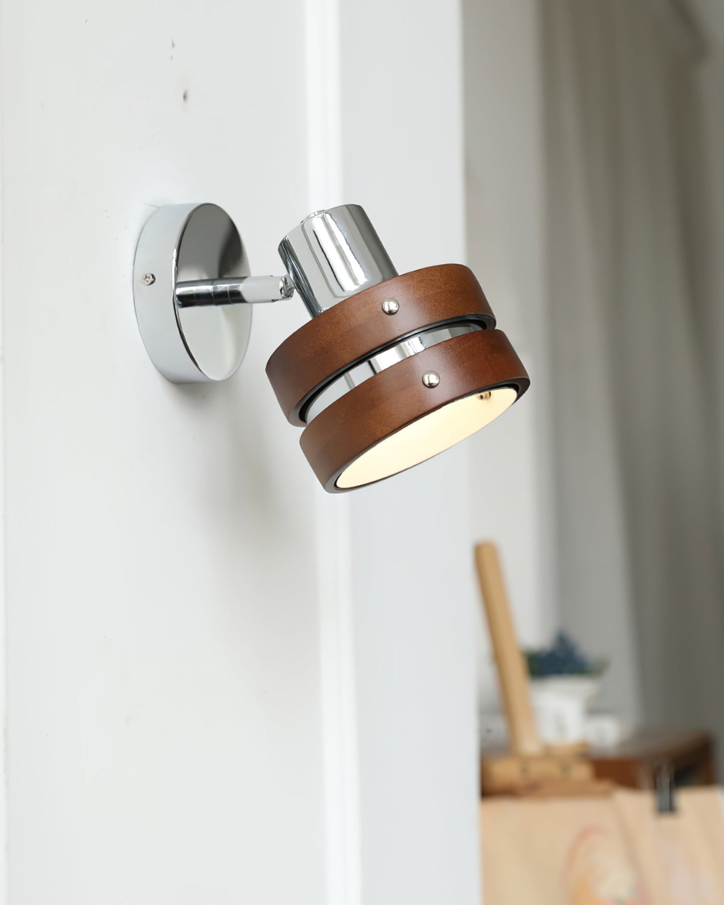 Karry Wall Lamp | Chrome & Walnut Wood | Japanese Design