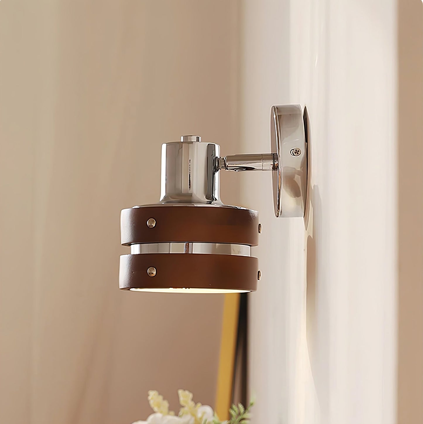 Karry Wall Lamp | Chrome & Walnut Wood | Japanese Design