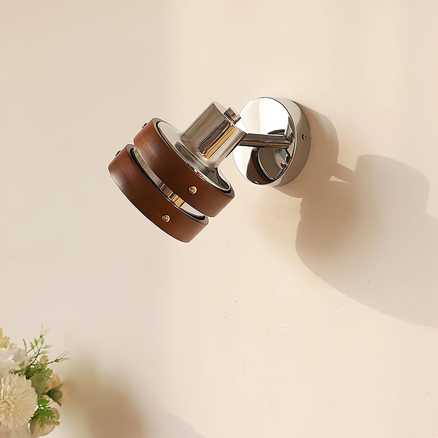 Karry Wall Lamp | Chrome & Walnut Wood | Japanese Design