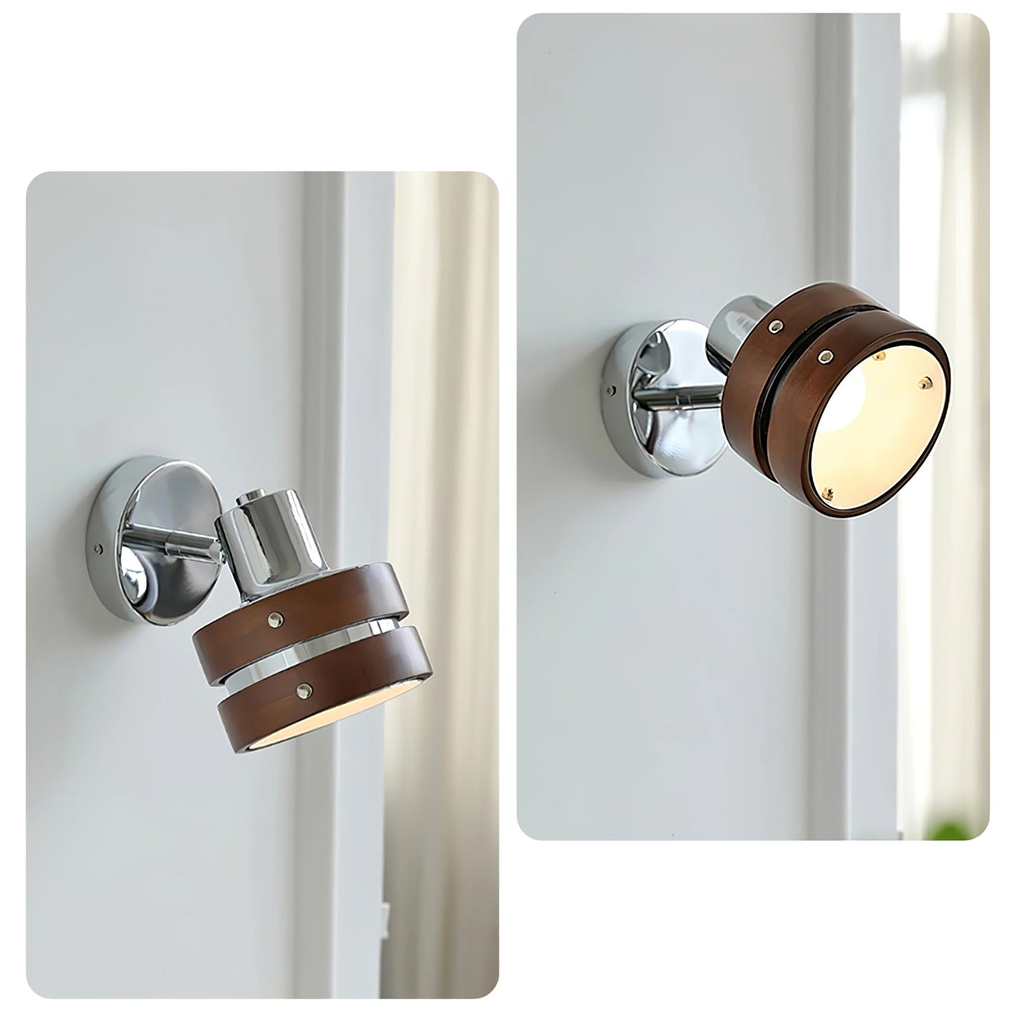 Karry Wall Lamp | Chrome & Walnut Wood | Japanese Design