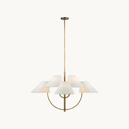 Kenney Chandelier | Brass & Fabric | 4-Light, White Shade