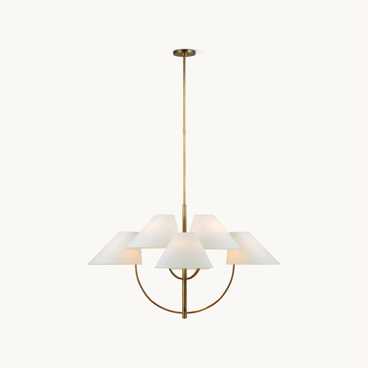 Kenney Chandelier | Brass & Fabric | 4-Light, White Shade