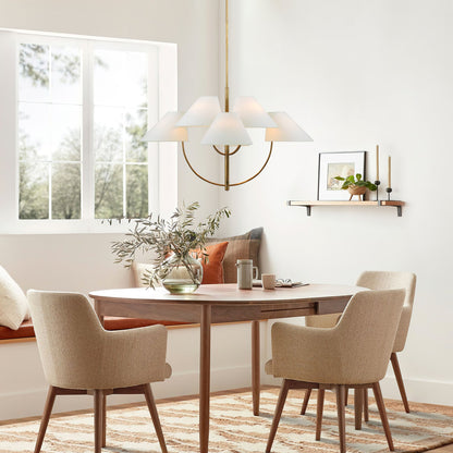 Kenney Chandelier | Brass & Fabric | 4-Light, White Shade