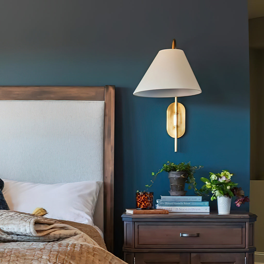 Kenney Wall Light | Brass & Fabric | White Lampshade