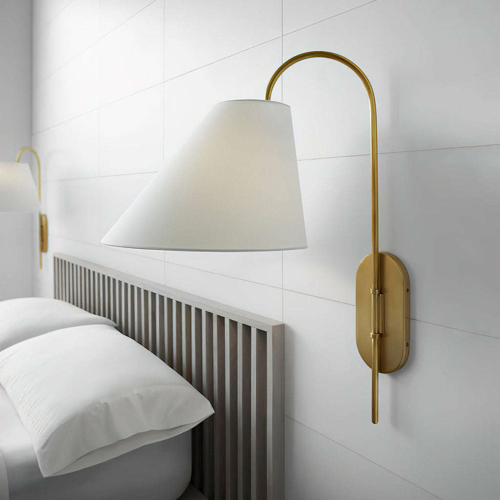 Kenney Wall Light | Brass & Fabric | White Lampshade