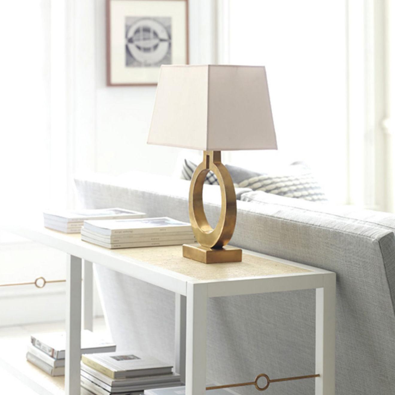 Keyhole Ring Table Lamp | Gold Metal & Fabric | White Shade