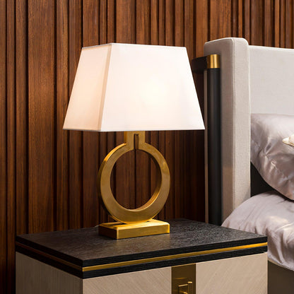 Keyhole Ring Table Lamp | Gold Metal & Fabric | White Shade
