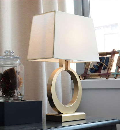 Keyhole Ring Table Lamp | Gold Metal & Fabric | White Shade