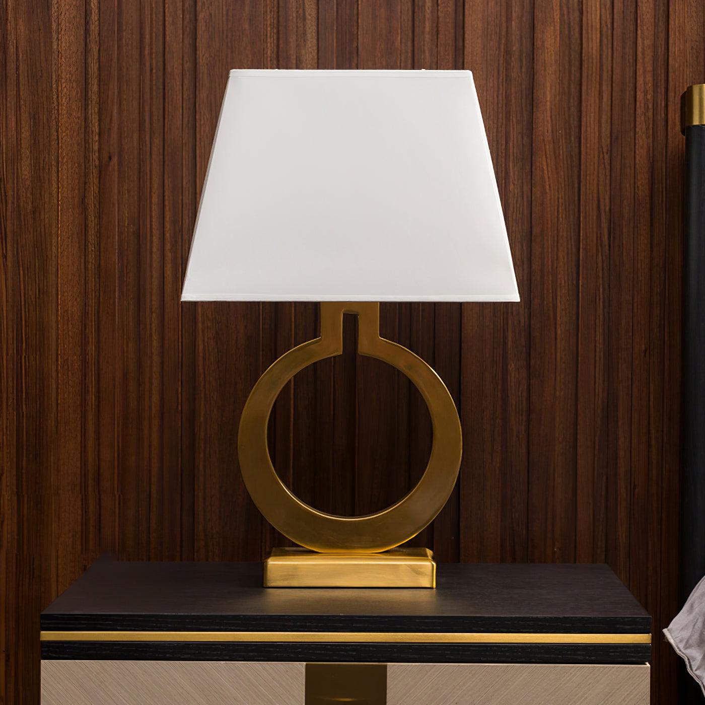 Keyhole Ring Table Lamp | Gold Metal & Fabric | White Shade