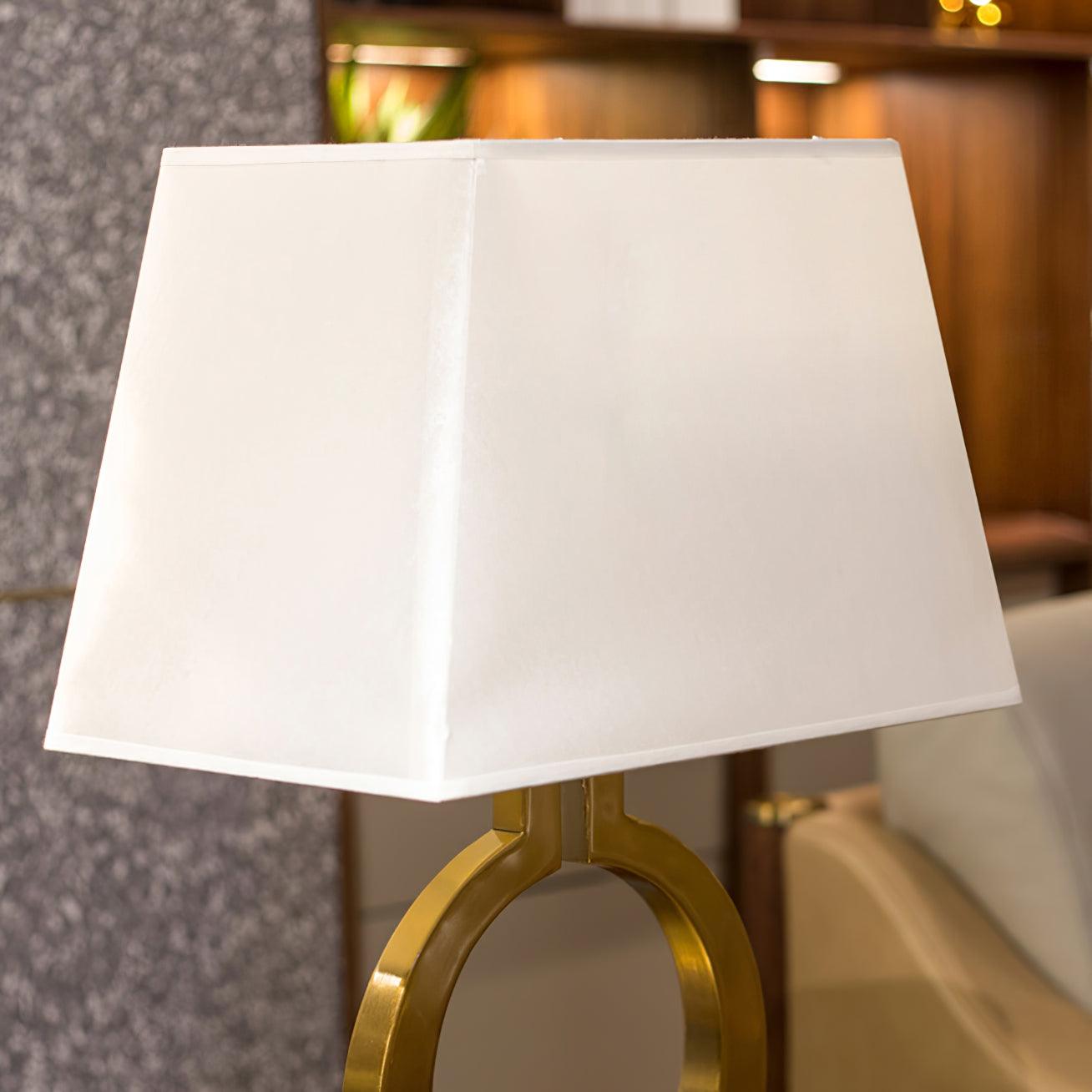 Keyhole Ring Table Lamp | Gold Metal & Fabric | White Shade