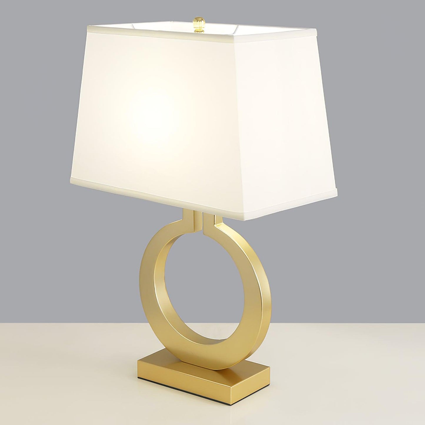 Keyhole Ring Table Lamp | Gold Metal & Fabric | White Shade
