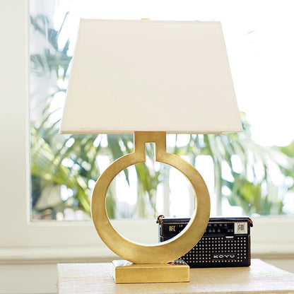 Keyhole Ring Table Lamp | Gold Metal & Fabric | White Shade
