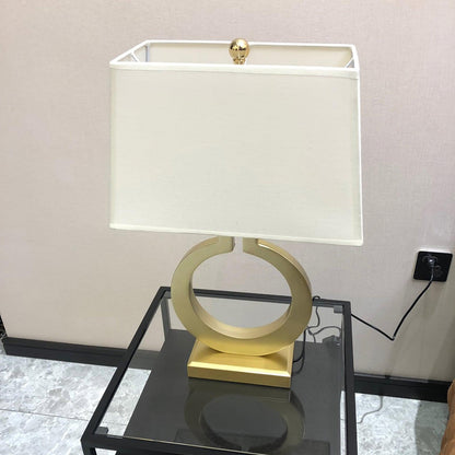 Keyhole Ring Table Lamp | Gold Metal & Fabric | White Shade