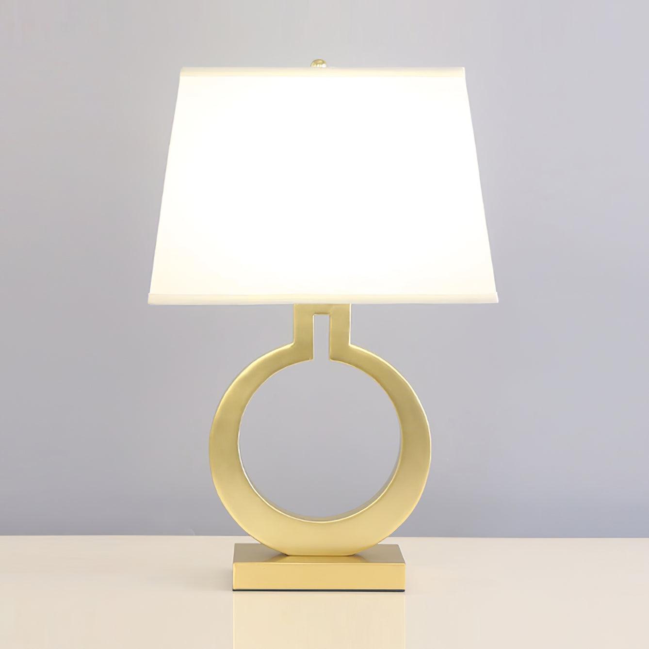 Keyhole Ring Table Lamp | Gold Metal & Fabric | White Shade