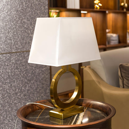 Keyhole Ring Table Lamp | Gold Metal & Fabric | White Shade