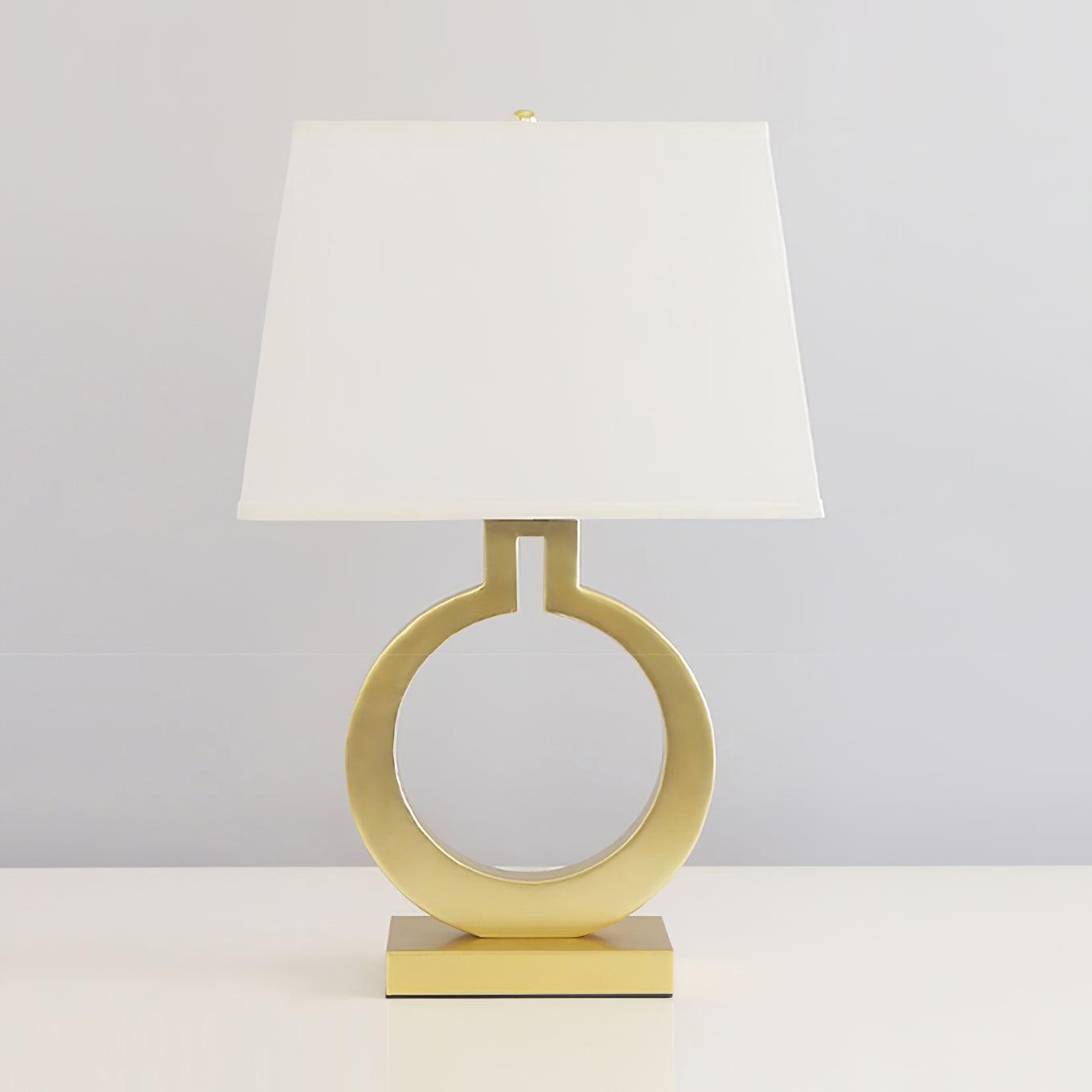 Keyhole Ring Table Lamp | Gold Metal & Fabric | White Shade
