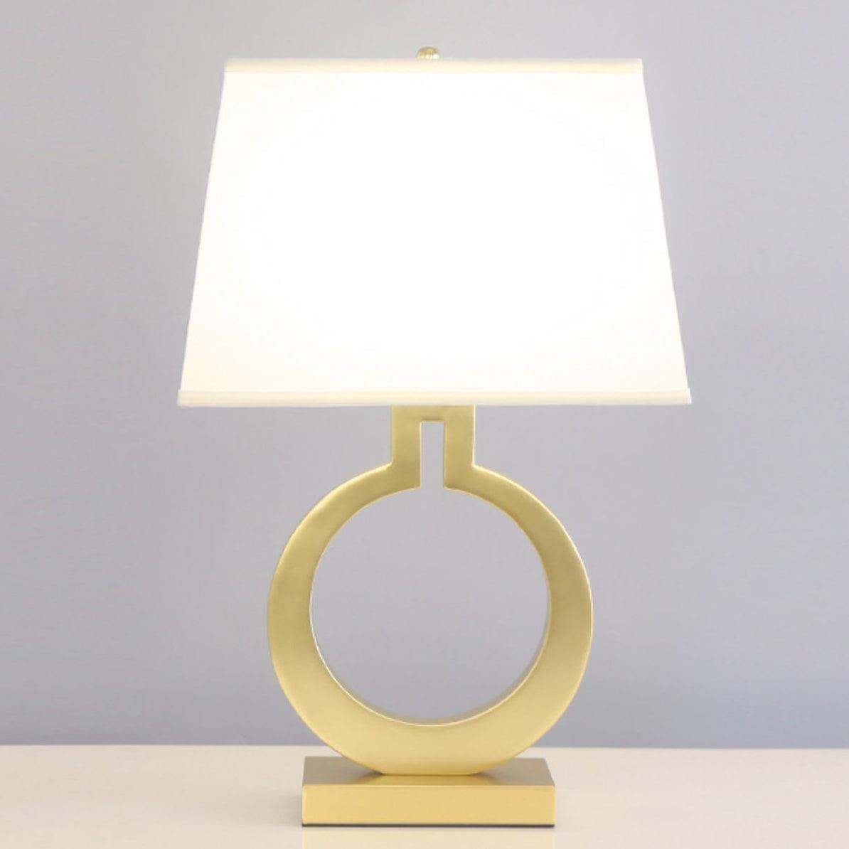 Keyhole Ring Table Lamp | Gold Metal & Fabric | White Shade