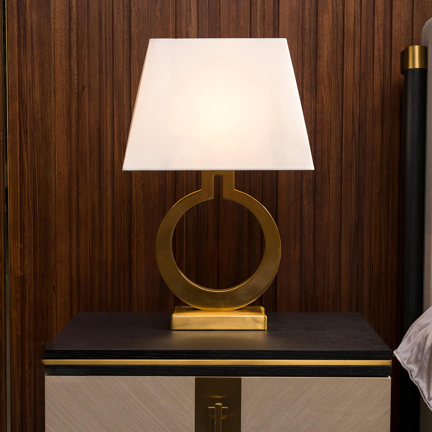 Keyhole Ring Table Lamp | Gold Metal & Fabric | White Shade