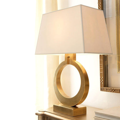 Keyhole Ring Table Lamp | Gold Metal & Fabric | White Shade