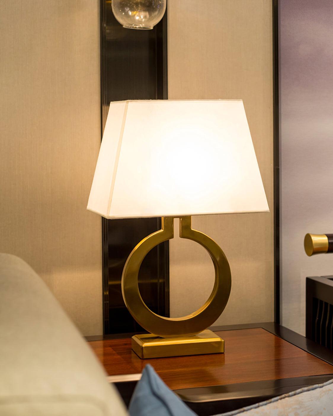 Keyhole Ring Table Lamp | Gold Metal & Fabric | White Shade