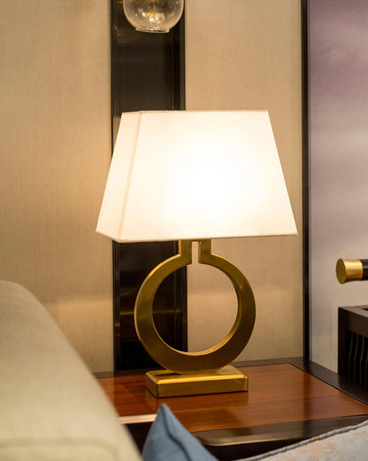 Keyhole Ring Table Lamp | Gold Metal & Fabric | White Shade