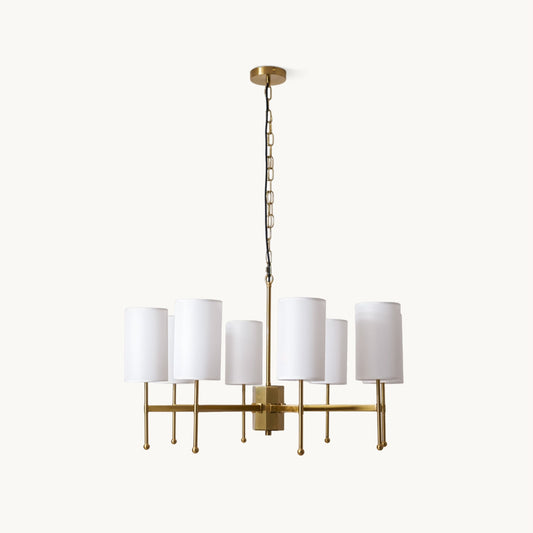 Kichler Chandelier | Brass Frame | White Fabric Shade | 5, 6, or 8 Lights