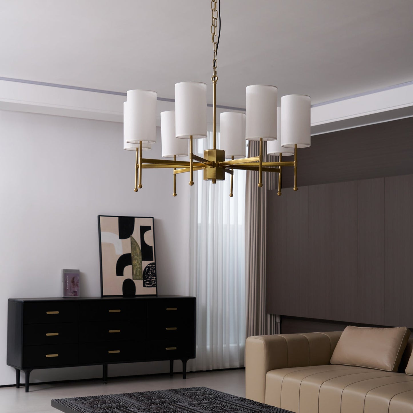 Kichler Chandelier | Brass Frame | White Fabric Shade | 5, 6, or 8 Lights