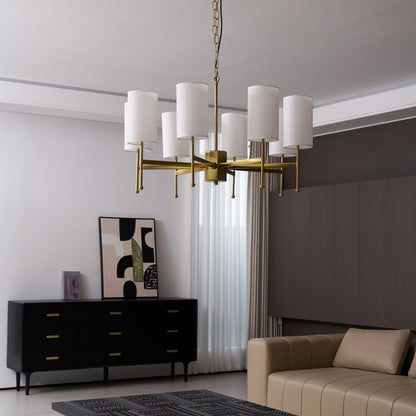 Kichler Chandelier | Brass Frame | White Fabric Shade | 5, 6, or 8 Lights
