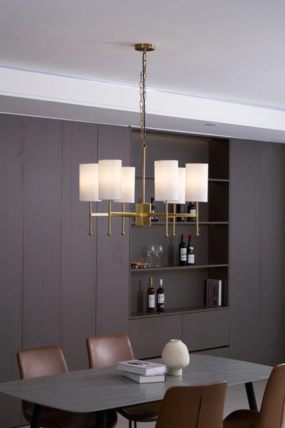 Kichler Chandelier | Brass Frame | White Fabric Shade | 5, 6, or 8 Lights