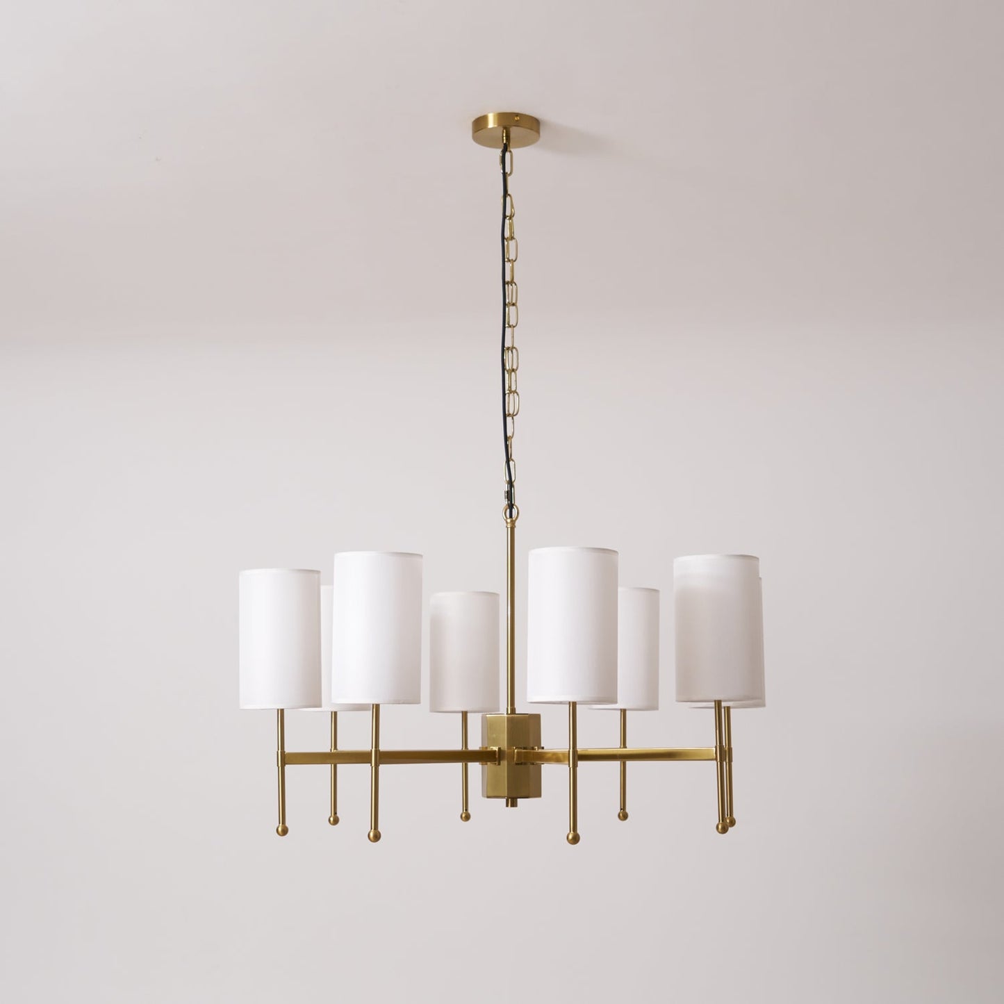 Kichler Chandelier | Brass Frame | White Fabric Shade | 5, 6, or 8 Lights