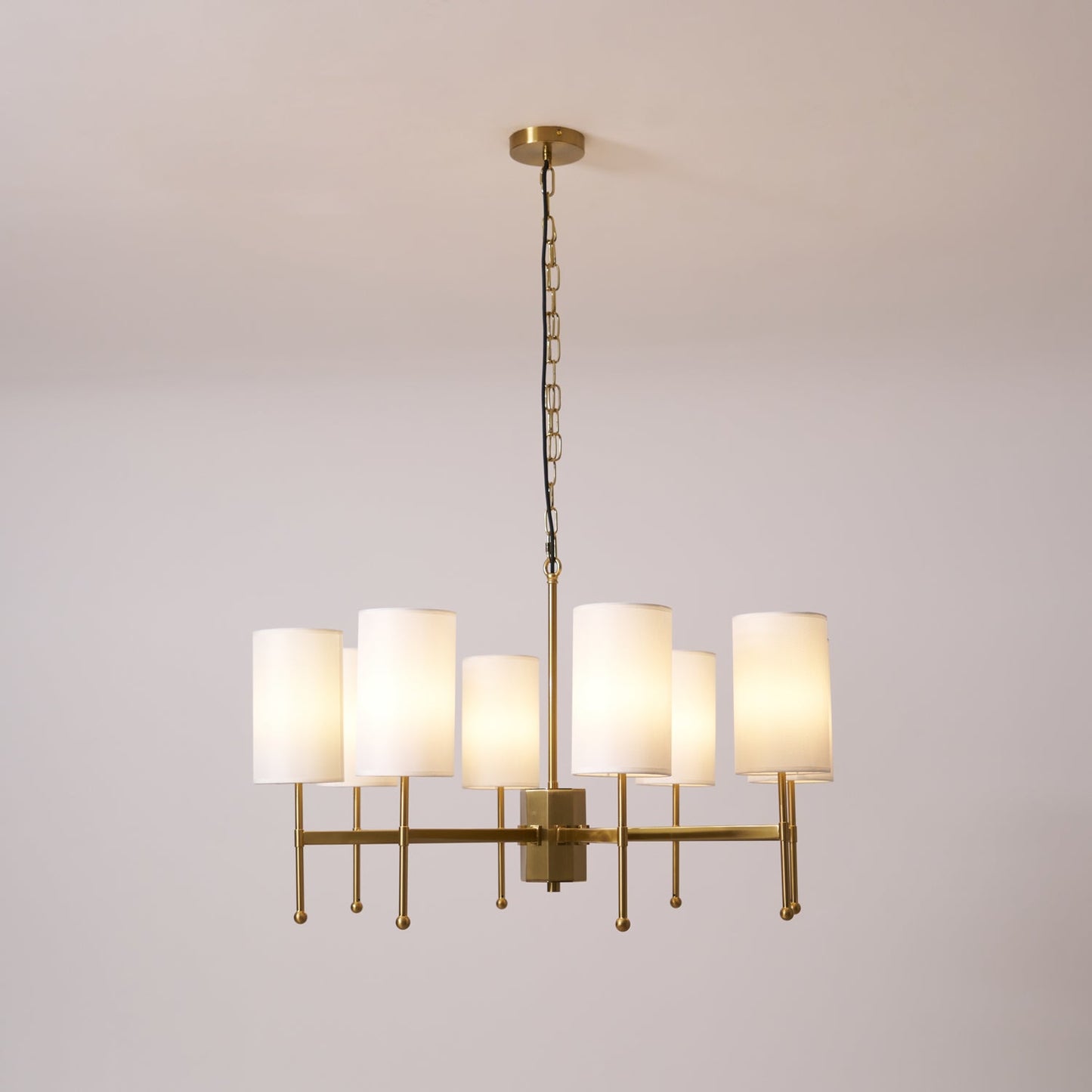 Kichler Chandelier | Brass Frame | White Fabric Shade | 5, 6, or 8 Lights