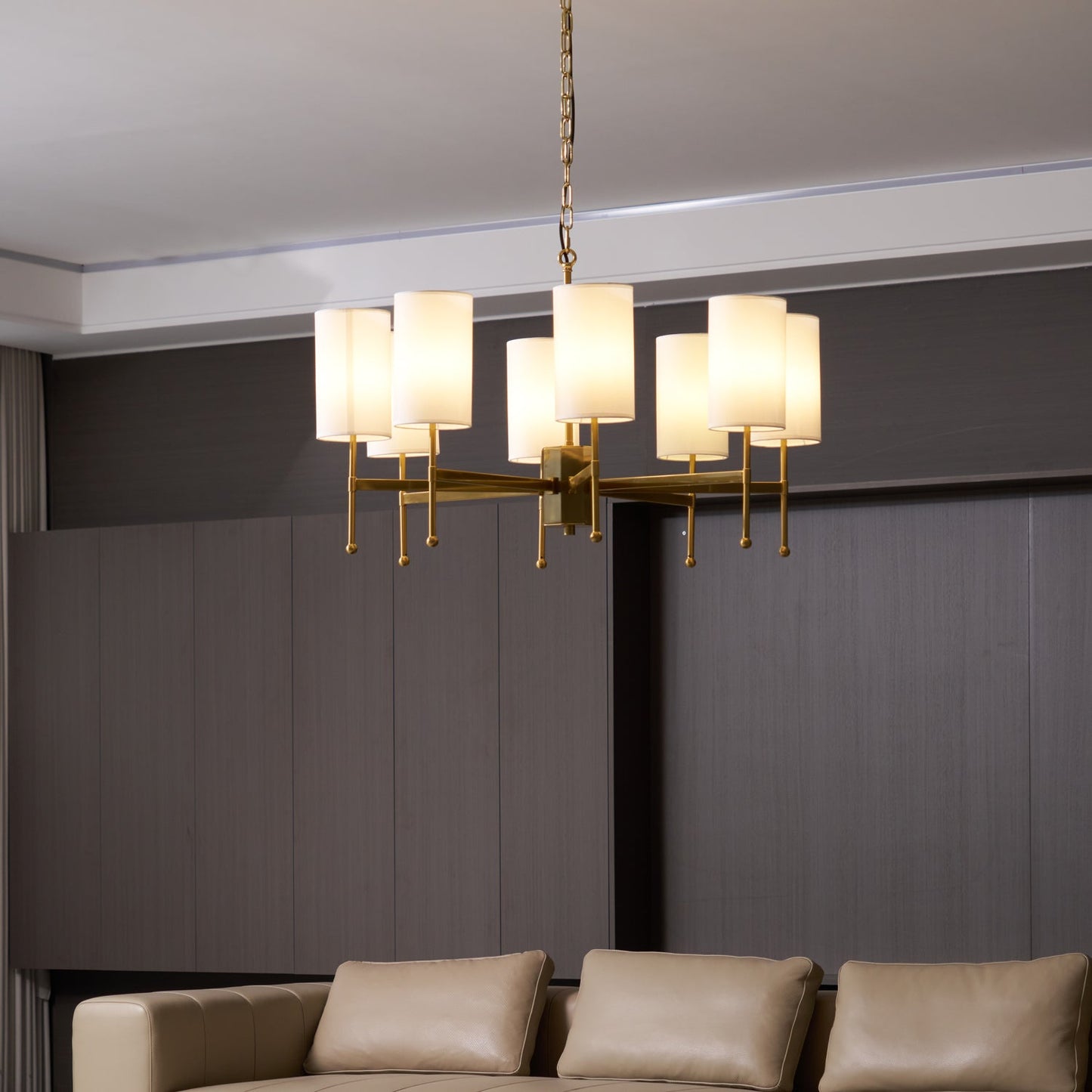Kichler Chandelier | Brass Frame | White Fabric Shade | 5, 6, or 8 Lights