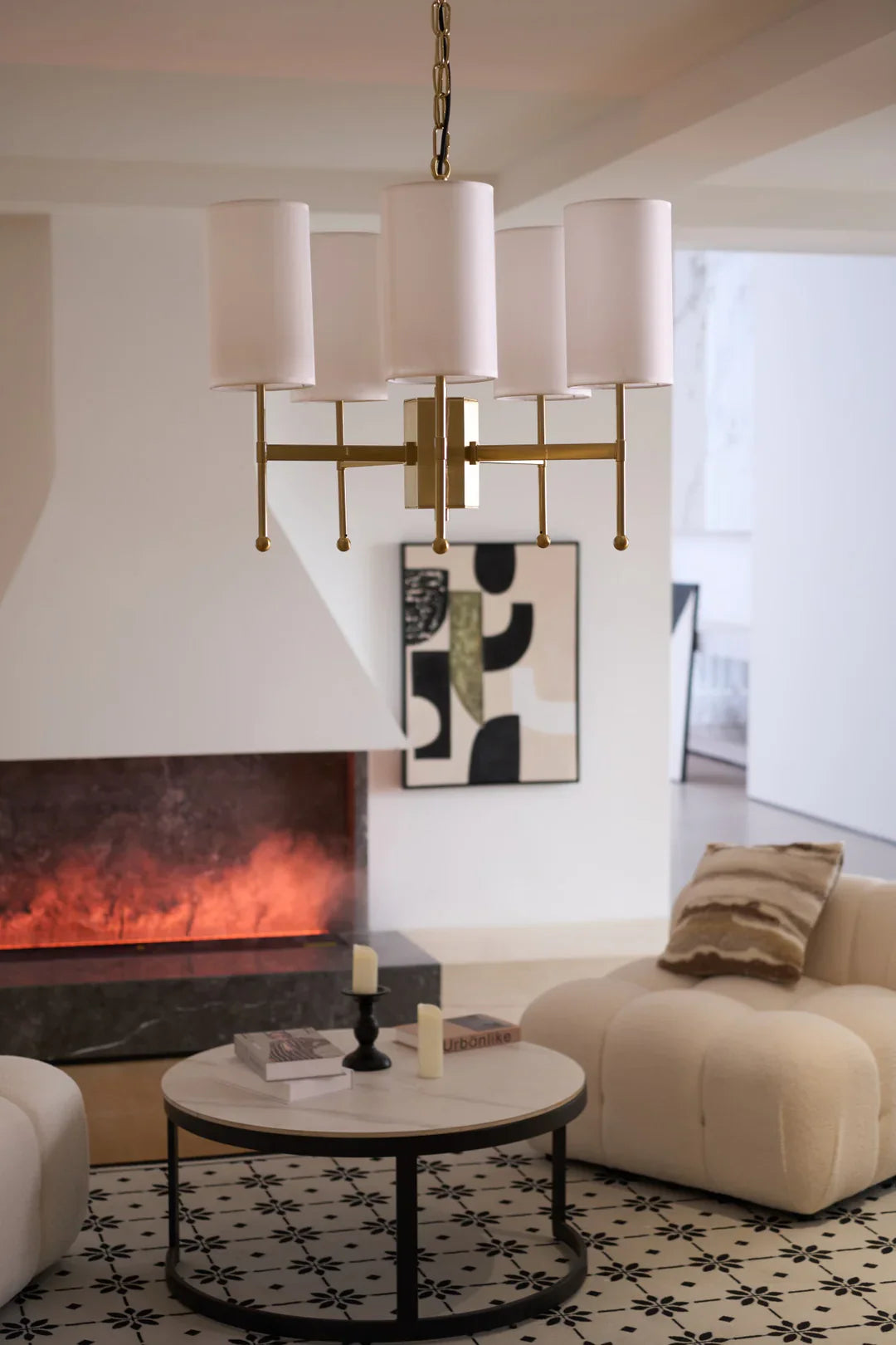 Kichler Chandelier | Brass Frame | White Fabric Shade | 5, 6, or 8 Lights