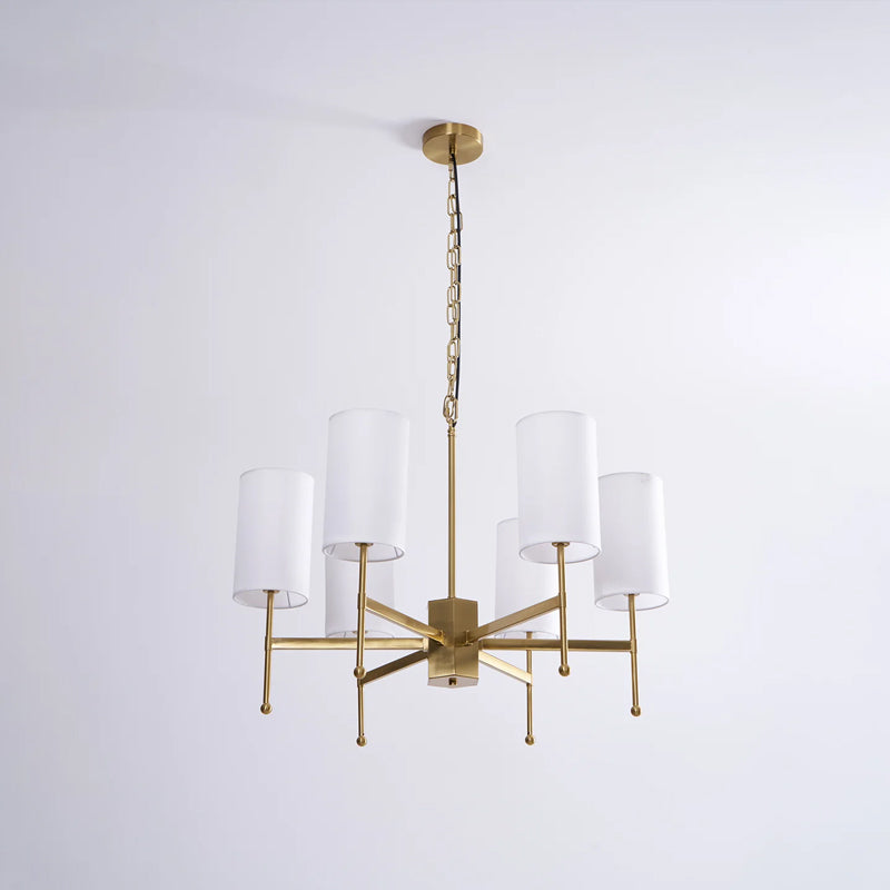 Kichler Chandelier | Brass Frame | White Fabric Shade | 5, 6, or 8 Lights