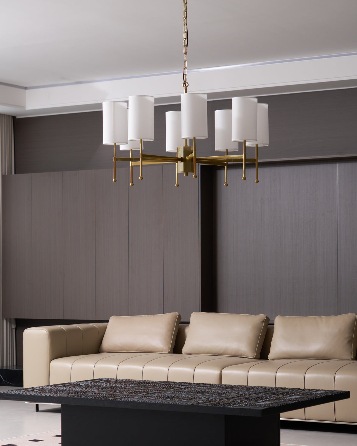 Kichler Chandelier | Brass Frame | White Fabric Shade | 5, 6, or 8 Lights